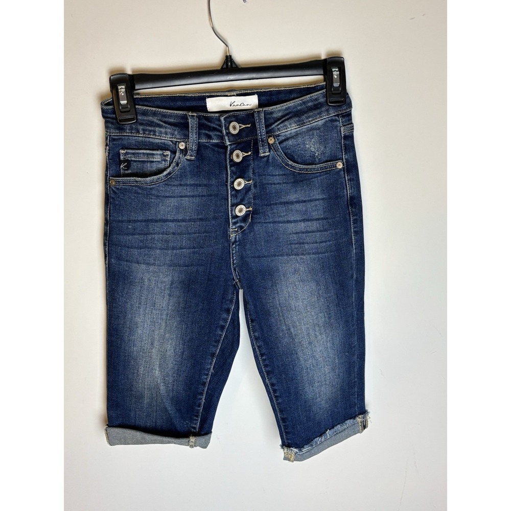KanCan Womens Jr Size 0/23 Dark Wash Button Fly Cutoff Denim Jean Skimmer Shorts